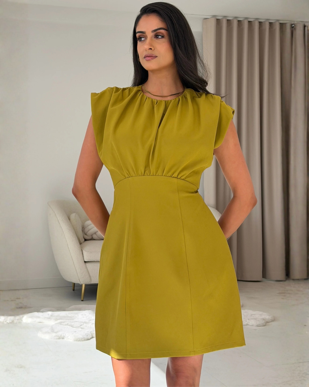 DEMI RUSHED MIDI DRESS - SI9414-A