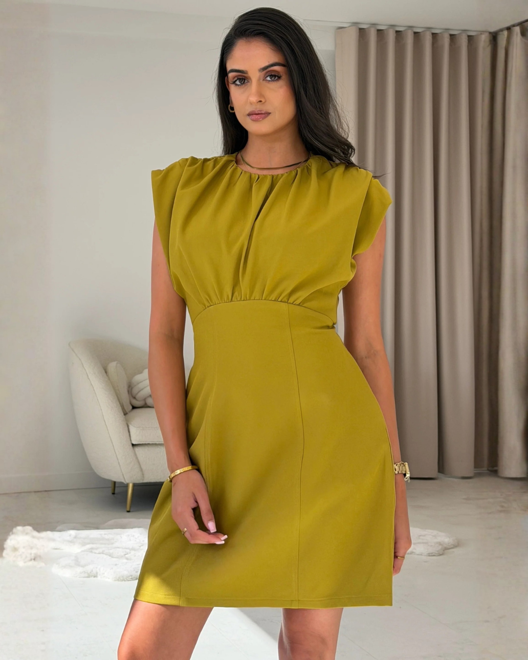DEMI RUSHED MIDI DRESS - SI9414-A